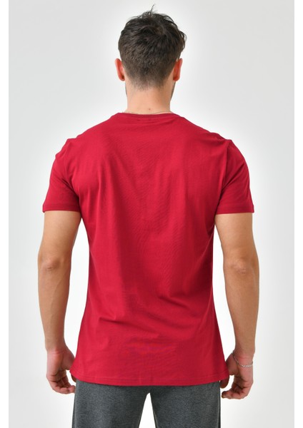 Bordo Nakış Detaylı O Yaka Standart Kalıp Erkek T-Shirt