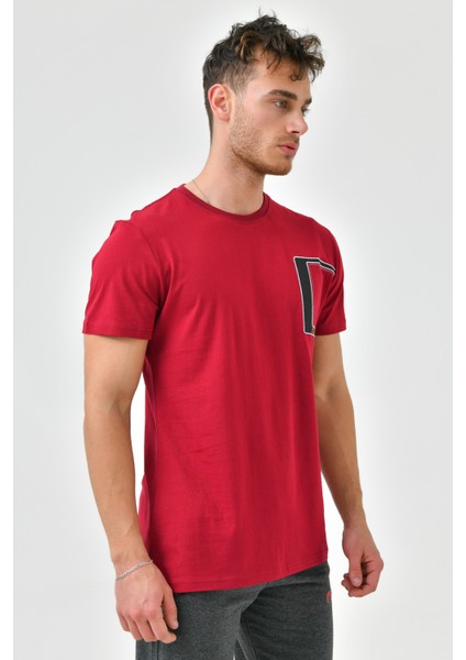 Bordo Nakış Detaylı O Yaka Standart Kalıp Erkek T-Shirt