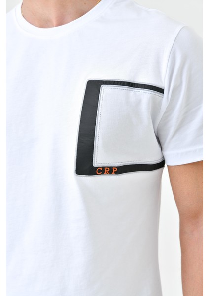 Beyaz Nakış Detaylı O Yaka Standart Kalıp Erkek T-Shirt indirimleri