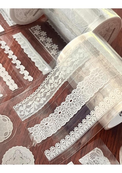 Flower Island Lace Series Dantel Desenli Gri Tek Tek Çıkartmalı Pul Washi Bant/sticker/çıkartma