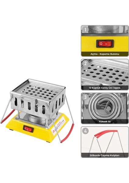 Elektrikli Nargile Köz Yakma Makinası Nargile Kömür Ocağı Yeni Model 1000W Köz Taşıma Tepsili