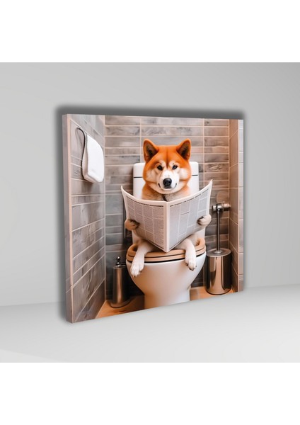 Tekli Kare Kanvas Banyo Tablosu Gazete Okuyan Japon Akita fiyatları