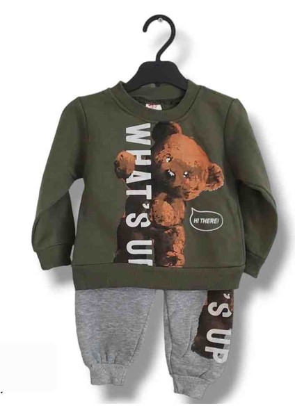 Kız Erkek Bebek Çocuk Unisex Alt Üst Eşofman Takımı Kışlık 3 Ip Şardonlu Ayıcıklı Model