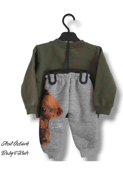 Kız Erkek Bebek Çocuk Unisex Alt Üst Eşofman Takımı Kışlık 3 Ip Şardonlu Ayıcıklı Model