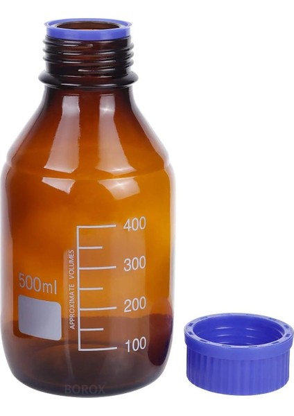 Amber Cam Şişe 500 mL - Vida Kapaklı Boş Numune Şişesi - Otoklav Şişe