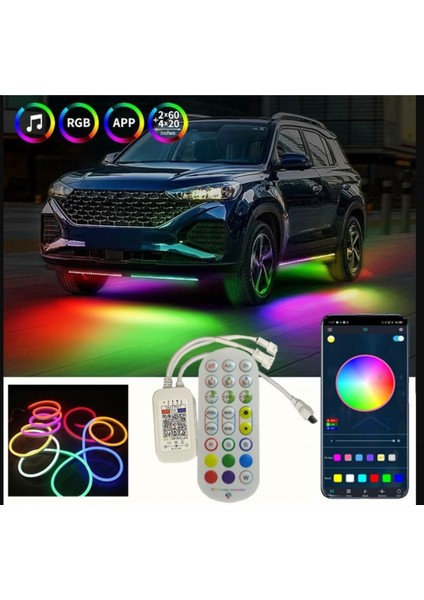 Araç Ledi Neon Renk Rgb LED Animasyonlu LED 5 Metre