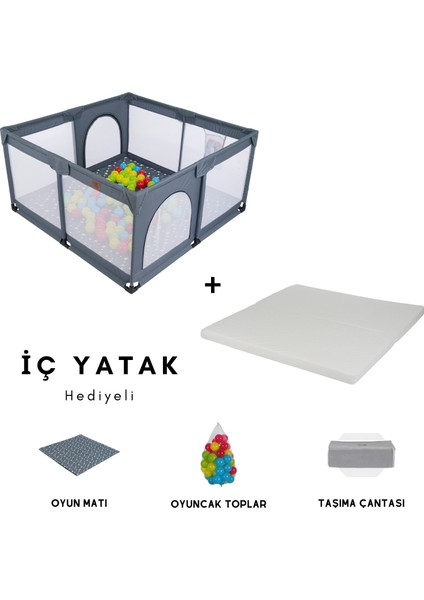 Playard Güvenli Bebek ve Çocuk Oyun Alanı Oyun Parkı 125X125 Oyun Matı ve Topları ( Sünger Yatak Hediyeli )
