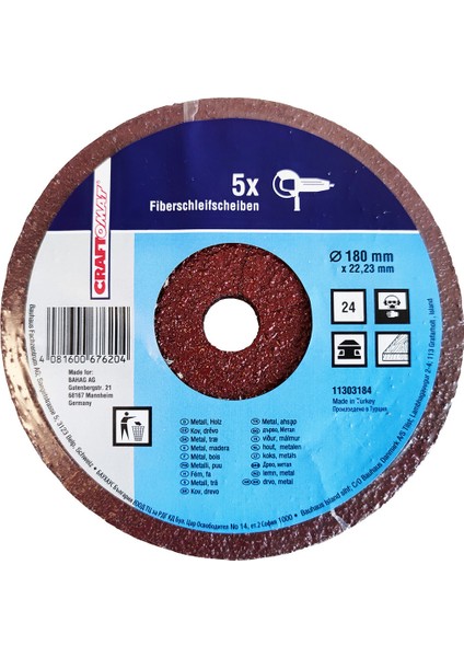 Taşlama Taşı K60 180 mm Unıversal Açık Mavi Fıber