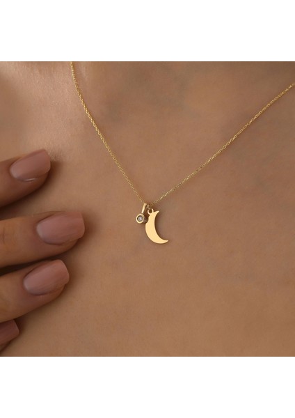 14 Ayar Altın Pırlantalı Hilal Kolye fiyatları