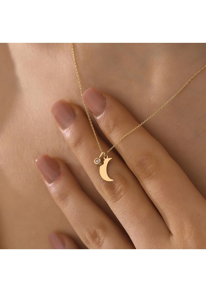 14 Ayar Altın Pırlantalı Hilal Kolye modelleri