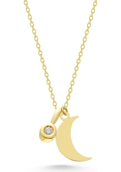 14 Ayar Altın Pırlantalı Hilal Kolye fırsatları