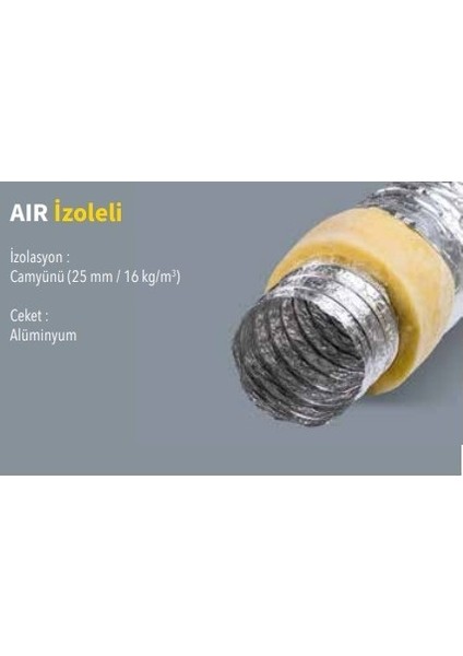 Ø127 mm Air Alüminyum Izoleli Flexible Esnek Hava Kanalı - Davlumbaz - Baca - Aspiratör Borusu 10 mt