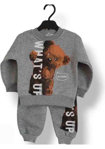 Kız Erkek Bebek Çocuk Unisex Alt Üst Eşofman Takımı Kışlık 3 Ip Şardonlu Ayıcıklı Model