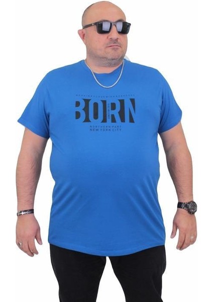 Erkek Büyük Beden Sıfır Yaka Tişört Born 24143 Saks