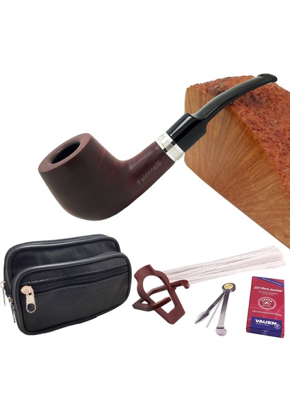 9 Mm. Metal Bilezikli Ebony Ahşap Pipo Seti PY71-TAKIM