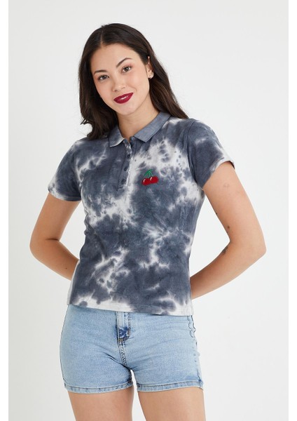 Polo State Kadın Batik Yıkamalı T-Shirt  Siyah