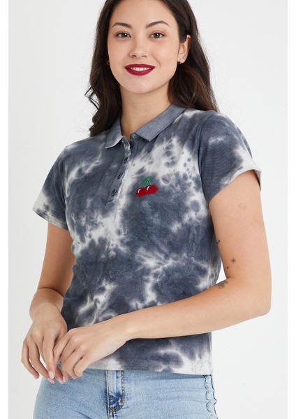 Polo State Kadın Batik Yıkamalı T-Shirt  Siyah