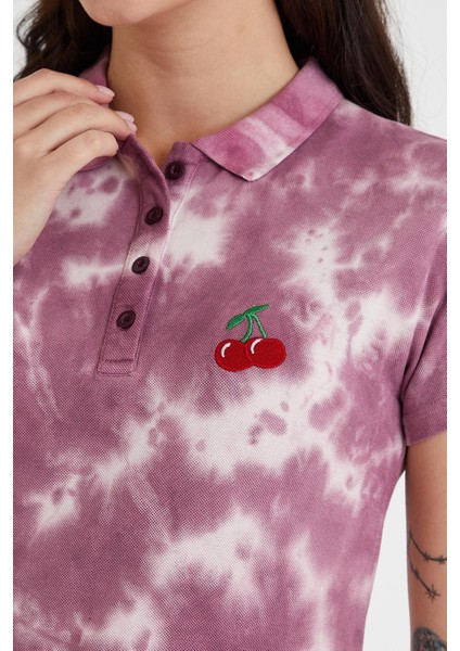 Polo State Kadın Batik Yıkamalı T-Shirt  Mor