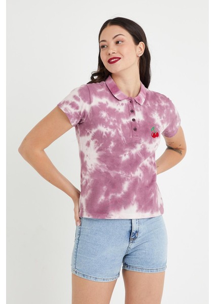 Polo State Kadın Batik Yıkamalı T-Shirt  Mor