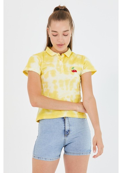 Kadın Batik Yıkamalı T-Shirt Sarı