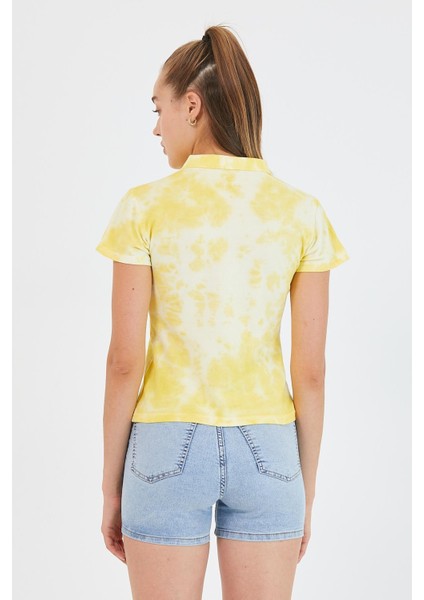 Kadın Batik Yıkamalı T-Shirt Sarı fırsatları