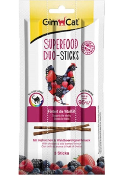 Superfood Duo Sticks Tavuklu Yaban Mersinli Kedi Ödül Çubuğu 3Lü 15Gr