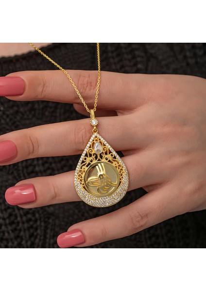 Gümüş Gold Kaplama Damla Tuğralı Kadın Kolye fırsatları