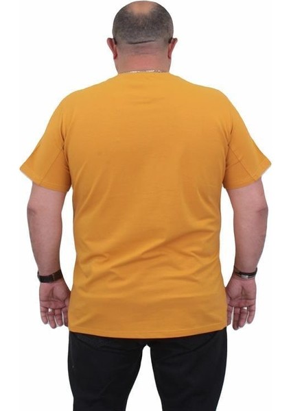 Erkek Büyük Beden Sıfır Yaka Tişört Rich Style 24137 Hardal modelleri