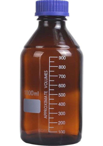 Amber Cam Şişe 1000 mL - Vida Kapaklı Boş Numune Şişesi - Otoklav Şişe