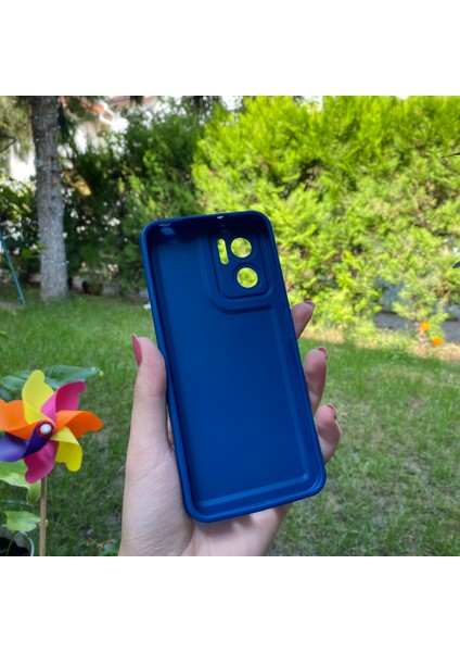 Xiaomi Redmi Note 11E Korumalı Deri Desenli Mavi Silikon Kılıf