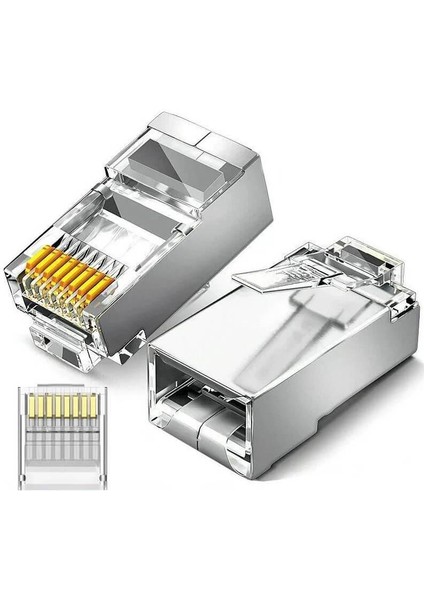 - 50 Adet - 50U" Gold Plated Stp CAT5E RJ45 Network Metal Konnektör 8P8C Ethernet Kablo Ucu