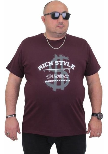 Erkek Büyük Beden Sıfır Yaka Tişört Rich Style 24137 Murdum