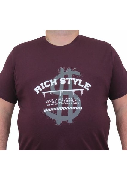 Erkek Büyük Beden Sıfır Yaka Tişört Rich Style 24137 Murdum fiyatları