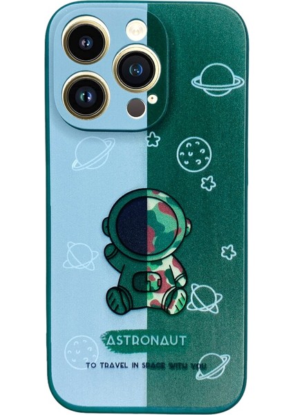 iPhone 14 Pro Aydaki Astronot Yeşil Silikon Kılıf