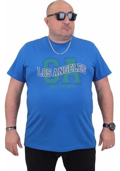 Erkek Büyük Beden Sıfır Yaka Tişört Los Angeles 24136 Saks