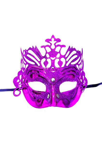 Metalik Fuşya Pembe Renk Masquerade Kelebek Simli Parti Maskesi 23X14 cm