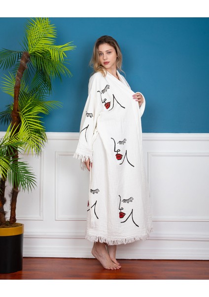 Kimono / Kaftan / Bornoz Kadın Yüz Dudak Desen Baskılı