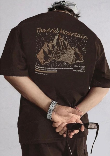 Büyük Beden Özel Tasarım Mountain Sırt Baskılı Pamuk Oversize Erkek Battal T-Shırt
