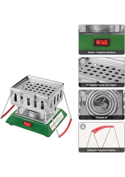 Yeni Model Yüksek Kaliteli Mini Nargile Elektrikli Köz Ocağı + Maşa Hediyeli