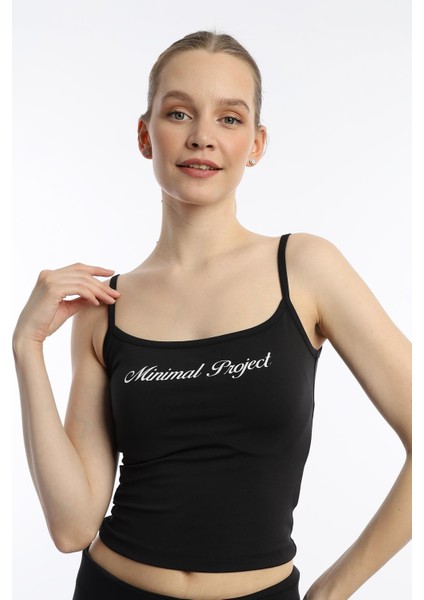 Kadın Slim Fit Allegro Kumaş Atlet Siyah