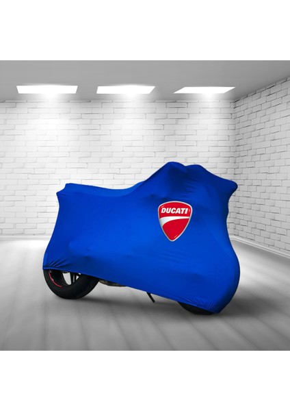 Ultra Shop Ducati Monster 696 Mavi Kumaş Motosiklet Brandası Logo Baskılı Penye Kumaş Motosiklet Branda