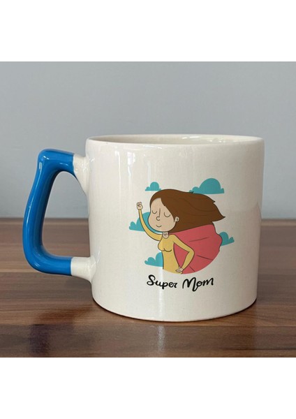Süper Mom Pelerin Baskılı Mavi Kulplu D Kupa