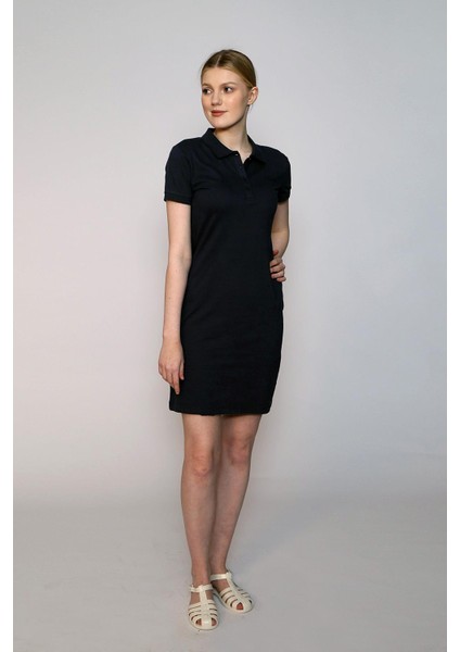 Tweed Kadın Pike Polo Yaka Elbise Lacivert
