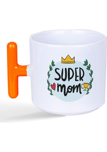 Super Mom Yazı Baskılı Turuncu Kulplu T Kupa fiyatları