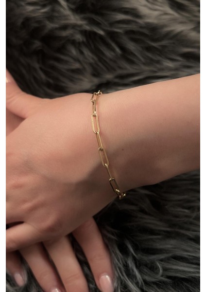 14 Ayar Altın Omega Kilit Detaylı Ataç Bileklik 5 mm