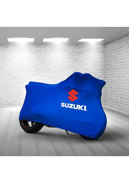 Ultra Shop Suzukı Gsx-R 1300 Hayabusa  Mavi Kumaş Motosiklet Brandası Logolu Penye Kumaş Motosiklet Branda