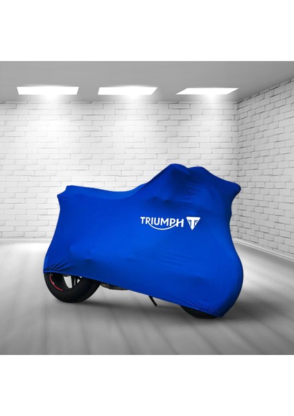 Ultra Shop Trıumph Trident 660  Mavi Kumaş Motosiklet Brandası Logo Baskılı Penye Kumaş Motosiklet Branda