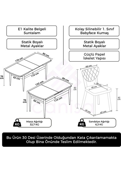 Rim Serisi 80X132 Açılabilir Siyah Mermer Desen Mutfak Masası Takımı 6 Sandalye