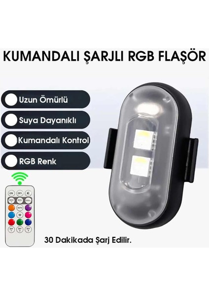 Kumandalı Şarjlı Çift Rgb LED Flaşör