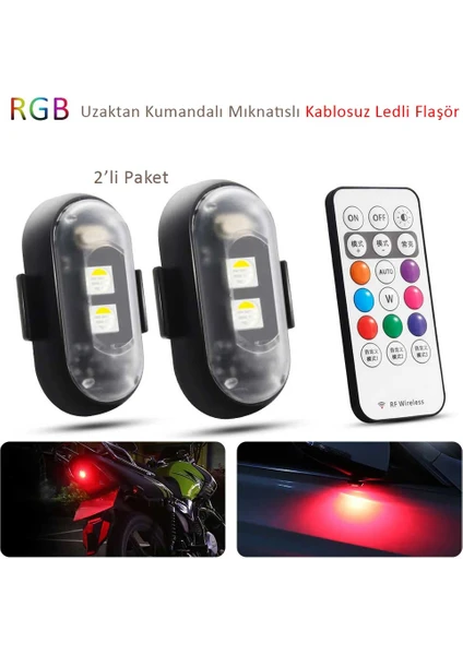 Kumandalı Şarjlı Çift Rgb LED Flaşör